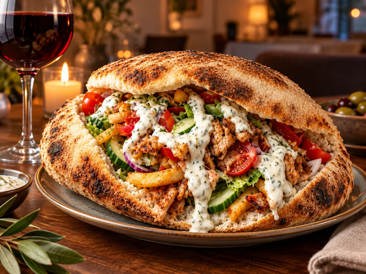 Oliva Gyros Kapsa 600 g na tanieri v útulnom domácom prostredí – Oliva Pizzeria Tekovské Lužany